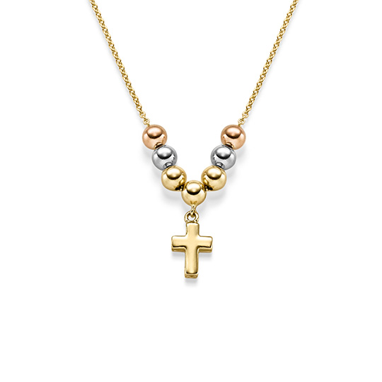 Collier Kügelchen Kreuz GG/RG/WG